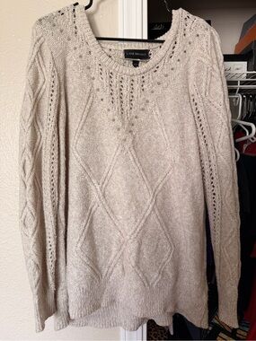 Lane Bryant Light Cream Cable Stitch Scoop Neck Sweater